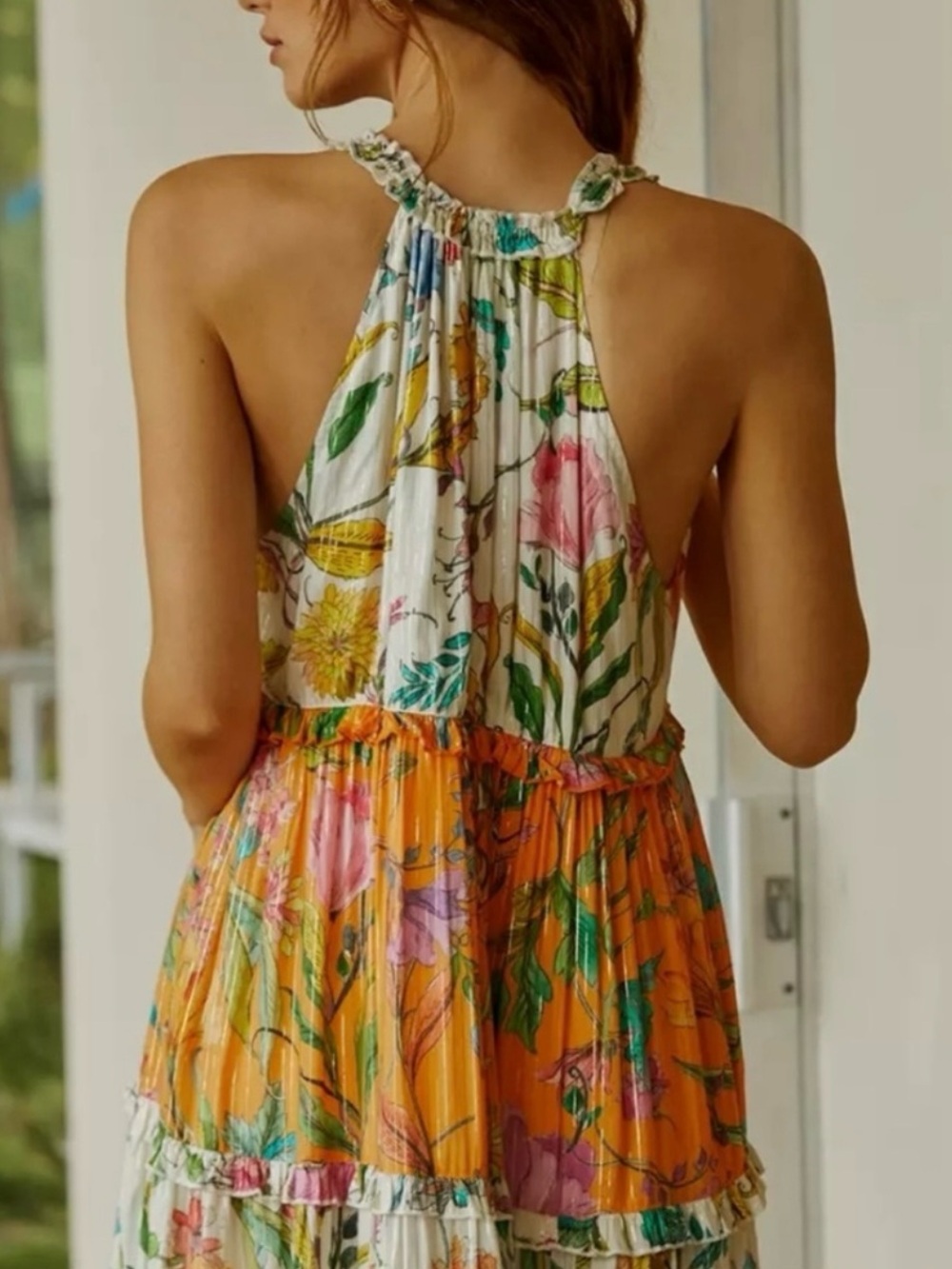 PQ Swim x Anthropologie Floral Ruffle Tiered Maxi Dress Orange White Size L - Picture 7 of 16